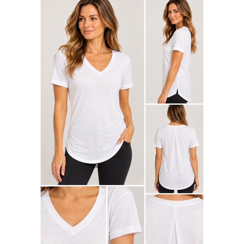 Athleta White V Neck Slub Knit Short Sleeve Tee Shirt Small